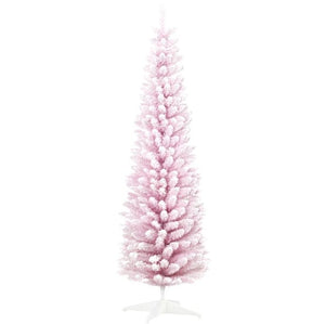 English Elm Snow Flocked Pink Pencil Christmas Tree Slim Artificial 7 Ft Indoor Holiday Accent T3971P420013