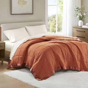 JLA Home Madison Park - Lightweight Down Alternative Blanket with Satin Trim for All-Season Comfort, Moisture-Wicking & OEKO-TEX Certified Orange MP51-8649