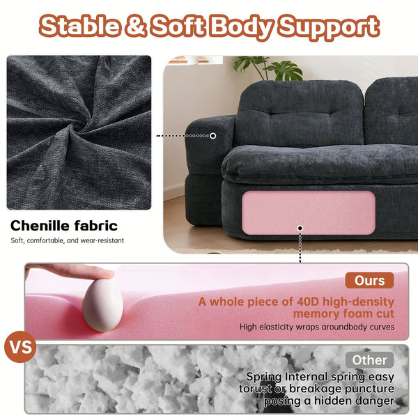 English Elm Modern Curved Floor Sofa Bed with 2 Pillows, No Assembly, High-Density Foam, Foldable Quilt Storage Brown Grey W3565P371224