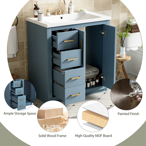 English Elm 30'' Stylish Bathroom Vanity Set With Ceramic Sink, Soft-Close Doors, Solid Wood Frame & Modern Design N710P191970M