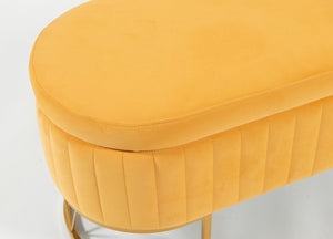 English Elm Oval Velvet Storage Bench with Metal Legs — Luxurious Upholstered Ottoman with Lift-Top Storage, 300lb Capacity, Modern Decorative Seating Mustard T3903P372930