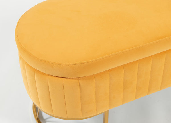 English Elm Oval Velvet Storage Bench with Metal Legs — Luxurious Upholstered Ottoman with Lift-Top Storage, 300lb Capacity, Modern Decorative Seating Mustard T3903P372930