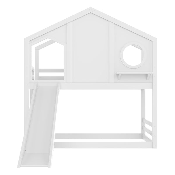 English Elm Full Bunk Bed with Trundle Bookshelf Storage Pine Frame Car Design for Kids Light White W1580S00464