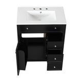 English Elm 30" Bathroom Vanity With Sink Top, Bathroom Vanity Cabinet With Door and Two Drawers, Mdf Boards, Solid Wood, One Package, Black