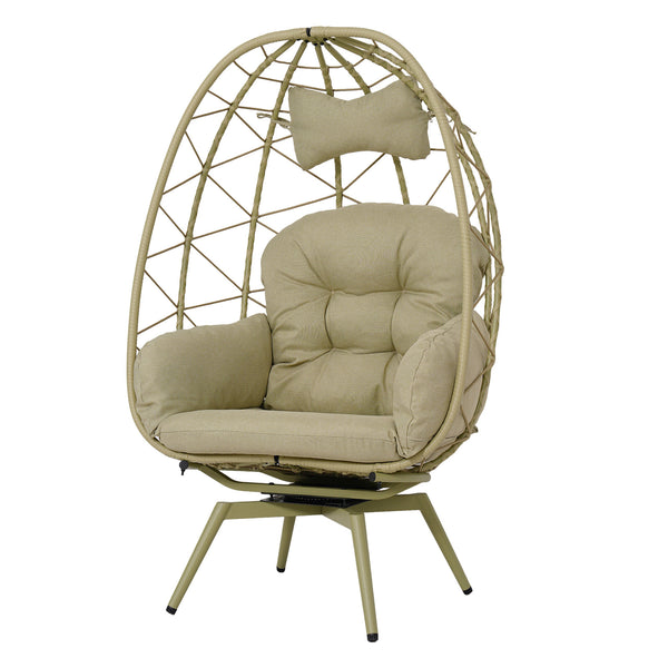 English Elm Oversized Swivel Rattan Egg Chair with Plush Cushion for Patio or Indoor Lounge T5880P501007