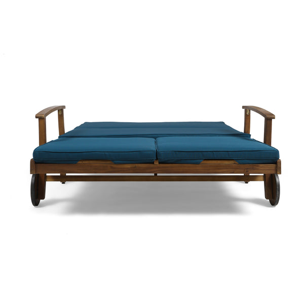 English Elm Christopher Knight Home® - Perla Double Chaise Lounge - Stylish Acacia Wood Seating With Plush Cushions For Ultimate Comfort 63357.00BLU