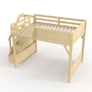 English Elm Twin Low Loft Bed Solid Pine Frame Kids Study Desk Blackboard Storage White Natural W1580S00549