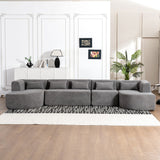 English Elm 143.7" Upholstered Sofa Free-Combined Sofa Couch With Two Chaise Lounge and Five Back Pillows For Living Room, Light Gray