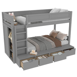 English Elm Twin Triple Bunk Bed Metal L-shaped Frame Sleeps Three Kids White Finish W1580S00474