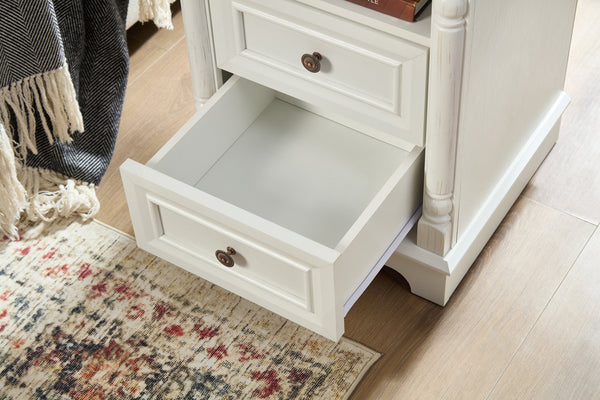 English Elm Farmhouse Rustic Nightstand with Built-in Charging Station Barn Wood Grain Storage White W2393P324429