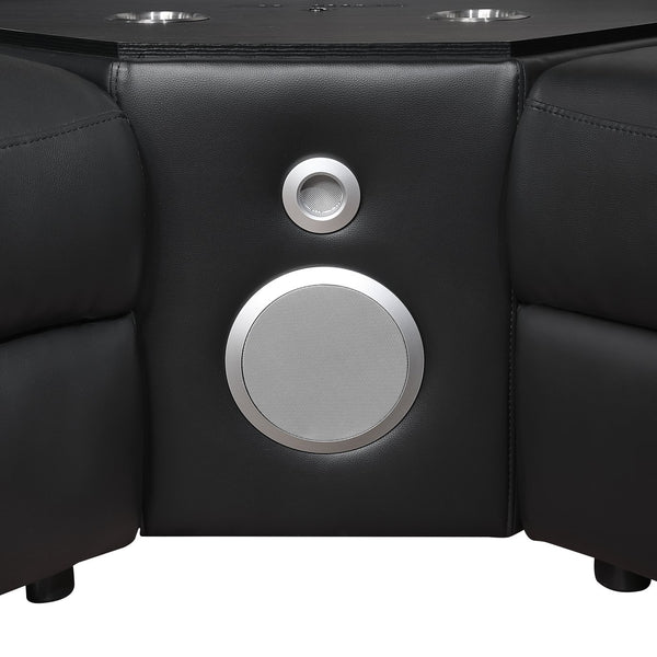 English Elm Nova Entertainment Sectional Sofa with Led Bar Fridge Console and Bluetooth Speaker Black B009S02164