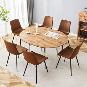 English Elm Table and Chair Set Extendable Round to Oval Wood Grain Mdf with Six Upholstered Seats W1151S03967