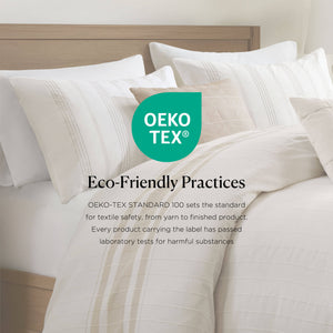 JLA Home Harbor House Blue - 5 Cotton Jacquard Duvet Set with Textured Stripes, Blue Accent, OEKO‑TEX, Hypoallergenic Pillows, Machine Washable 106 L x 90 W x 0.13H HH12-1992