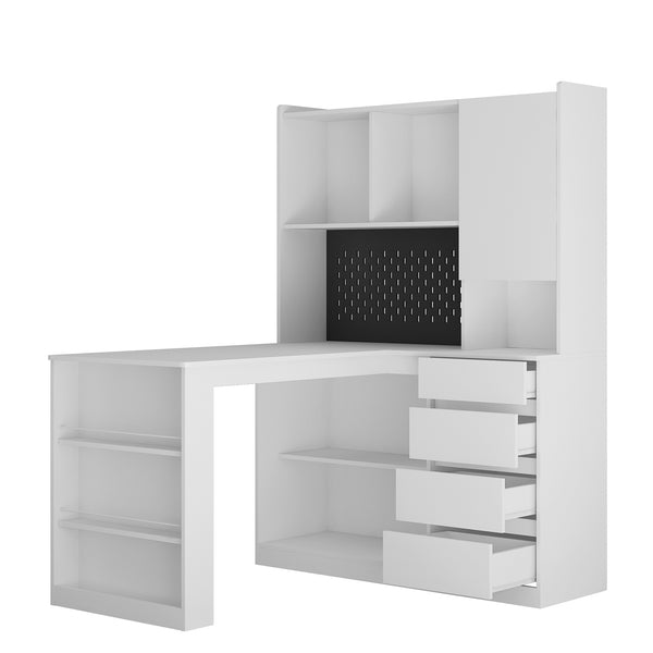 English Elm L Shaped Desk With Charger & Drawers - Modern Corner Computer Desk For Home Office & Gaming Setup W1321S00023