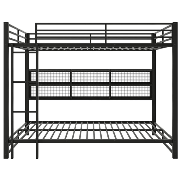 English Elm Metal Queen over Queen Bunk Bed with Storage Cabinets, LED Lighting, Sturdy Black Metal Frame, Space-Saving Design N7090000672B