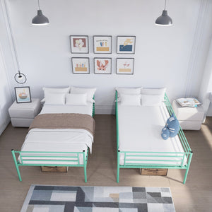 English Elm Bunk Bed Twin Over Iron Frame with Full Guardrail Ladder and Under Storage Green W3752P412410