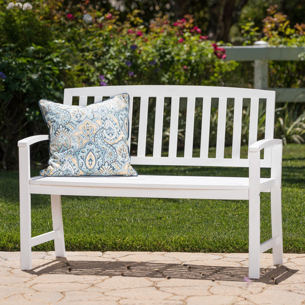 English Elm Christopher Knight Home® - LOJA Bench - Acacia Wood Outdoor Bench with Ergonomic Curved Backrest, Durable Stable Construction White 57495.00ACAWHI