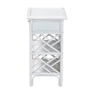 English Elm Bohemian Woven Rattan Nightstand with Geometric Drawer for Organic Bedroom Styling B2750P467857