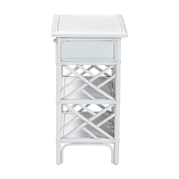 English Elm Bohemian Woven Rattan Nightstand with Geometric Drawer for Organic Bedroom Styling B2750P467857