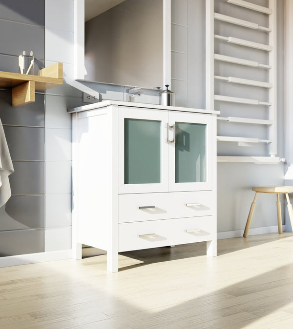 English Elm White Bath Vanity With Ceramic Top And Chrome Faucet Set – Elegant Storage Solution For Modern Homes B2731P260509-GIGA