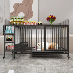 English Elm Large Iron Mdf Pet Enclosure with Storage Cabinet Rolling Casters and Steel Feeding Basins W3064P245385