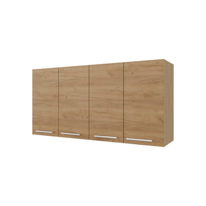 English Elm Lyman Wall Cabinet Kitchen Melamine 4-Door Natural Oak with Dish Organizer, Fixed Shelves, 47.2" W B128P287529