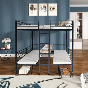 English Elm Full Full Size Loft Bed with Table Set, Transformable to Full over Full Bunk with Drawers, CPC-Certified, Metal Frame, Quiet Slats, Space-Saving Design W427S00069