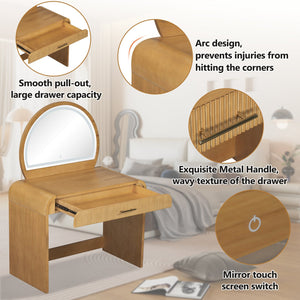 English Elm 39" Makeup Vanity Table with Touchscreen LED Mirror, Sleek Dressing Table with Drawer and Glass Top - Durable Rubberwood, Fast Assembly Natural N704P196658N