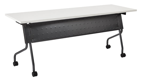 OSP Home Furnishings 6' Nesting Training Table Flip Top Laminate Surface with Locking Casters for Offices White 84226TW