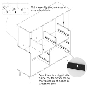 English Elm Modern Tapered Leg 7-Drawer Freestanding Cabinet with Gold Pulls and Heavy-Duty 120lb Drawers for Storage Blue 53.5 L x 18.5 W x 11.42 H T3609P352417