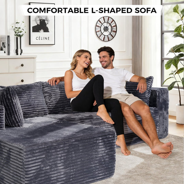English Elm 100" Corduroy L-shaped Sectional with Deep Foam Seats Modular Living Room Couch T5880S00006