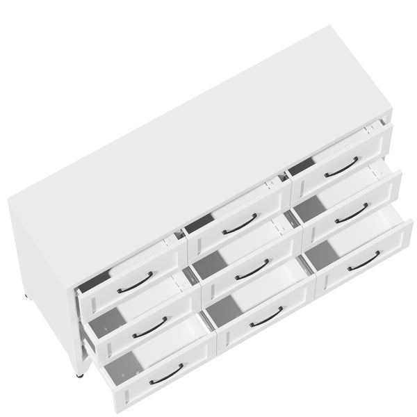 English Elm 9 Drawer Steel Dresser Low Profile White Powder Coated Frame Quiet Glide Bedroom Storage T2398P465982