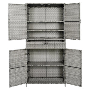 English Elm K&k Tall Arched Pe Rattan Outdoor Storage Cabinet with Adjustable Shelves and Steel Frame Grey N707P420102G