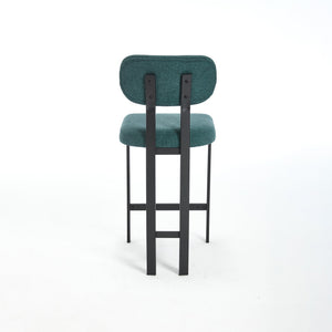 English Elm Bar Stools Set of 2 Upholstered Fabric Seat with Foam Cushion Black Metal Legs W3244P310204
