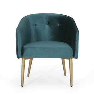 English Elm Christopher Knight Home® - DINING Arm Chair with Velvet Button Tufting, Modern Glam Tub Seat and Gold-Accent Iron Legs Teal 70727.00T
