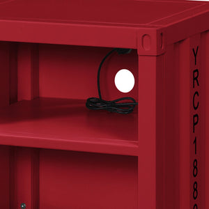 English Elm Red Metal Nightstand with 2 Open Shelves Industrial Contemporary Accent Table Compact 20.5"H B062P186412