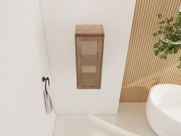English Elm 12" Bathroom Side Cabinet Wall-Mounted, Soft-Close Hinges, Plywood, Hidden Handle, Space-Saving Storage W999P279375
