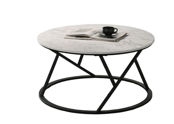 English Elm Contemporary 3-Piece Table Set: Stylish Coffee & End Tables With Abstract Metal Bases In White Finish B2741P392074