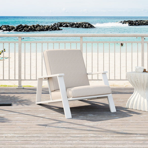 English Elm Christopher Knight Home® - Patio Lounge Chair: Weather-Resistant Beige Cushion & Durable White Acacia Wood For Ultimate Comfort N779P291591W