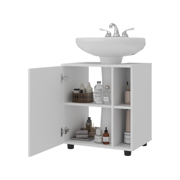 English Elm Parade Under Pedestal Sink Cabinet with 1 Door & 5 Open Compartments, Melamine Scratch-Resistant Storage White 27.17 L x 21.66 W x 5.91 H B128P375295