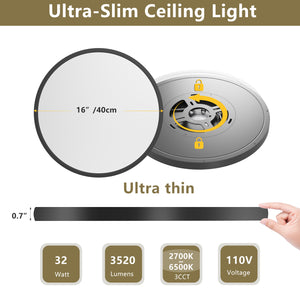 English Elm 4 PACK Flush Mount LED Ceiling Light Black 16" 32W Dimmable 5-Color 3520LM Low-Profile for Kitchen W2312P375004