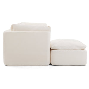 English Elm Modern Chenille Cloud Sectional with Ottoman Deep Sink Modular L Shaped Living Room Sofa Beige+White W2379S00001