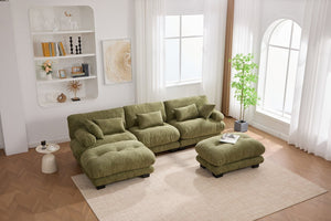 English Elm United We Win U-Shaped Cloud Couch In Pelletized Velvet With 2 Ottomans & Lumbar Pillows For Cozy Living W1568S00197-GIGA