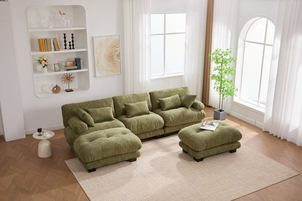 English Elm United We Win U-Shaped Cloud Couch In Pelletized Velvet With 2 Ottomans & Lumbar Pillows For Cozy Living W1568S00197-GIGA