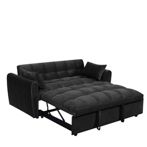 English Elm 65-inch Velvet Convertible Futon Sofa Bed with Adjustable Back for Living Room Black W2564S00071