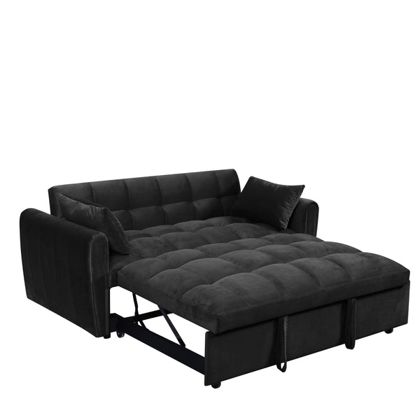 English Elm 65-inch Velvet Convertible Futon Sofa Bed with Adjustable Back for Living Room Black W2564S00071