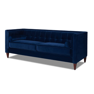 English Elm Jennifer Taylor Home - Jack 84" Modern Tuxedo Tufted Sofa in Plush Velvet with Shelter Arms, Reversible Cushions, Pillows Navy Blue B2719P238403