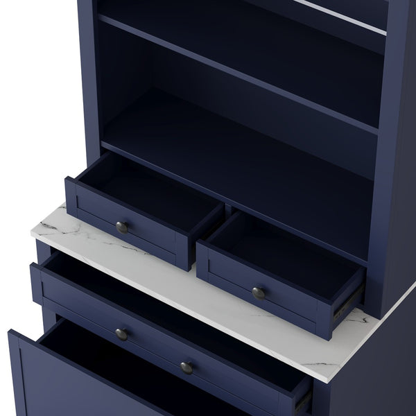 English Elm Topmax 83.7" Blue Kitchen Pantry With Faux Marble Top, 5 Drawers, Adjustable Shelf N717P221575C-GIGA
