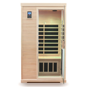 English Elm Hemlock Wood Two Person Far Infrared Indoor Sauna with Bluetooth and Led Lighting W632S00003