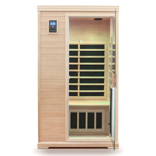 English Elm Hemlock Wood Two Person Far Infrared Indoor Sauna with Bluetooth and Led Lighting W632S00003